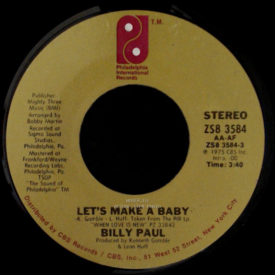 Billy Paul - Let's Make A Baby / My Head's On Straight side A