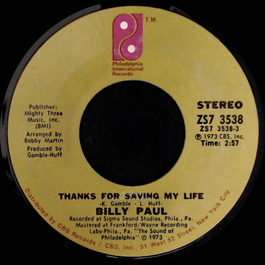 Billy Paul - I Was Married / Thanks For Saving My Life side B
