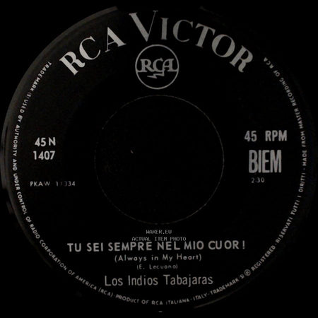 Los Indios Tabajaras - Moonlight And Shadows / Tu Sei Sempre Nel Mio Cuor! (Always In My Heart) side B