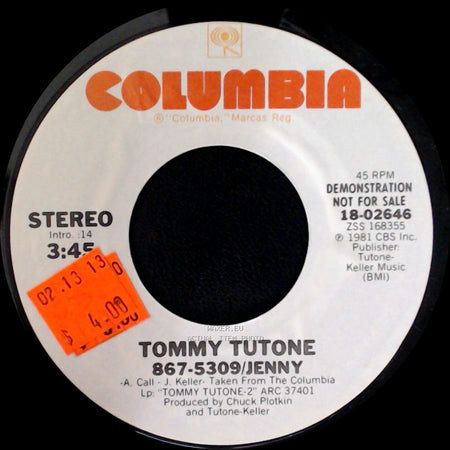 Tommy Tutone - 867-5309/Jenny / 867-5309/Jenny side B