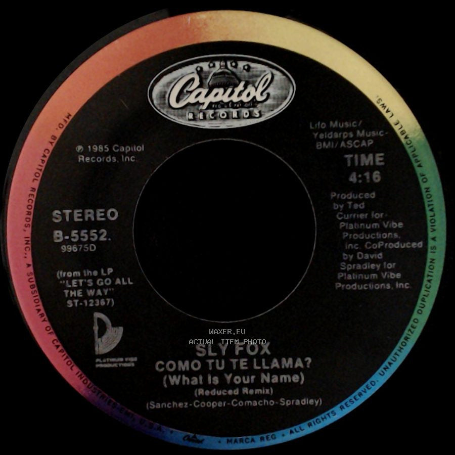 Sly Fox - Como Tu Te Llama? (What Is Your Name) (Reduced Remix) / Let's Go All The Way side A