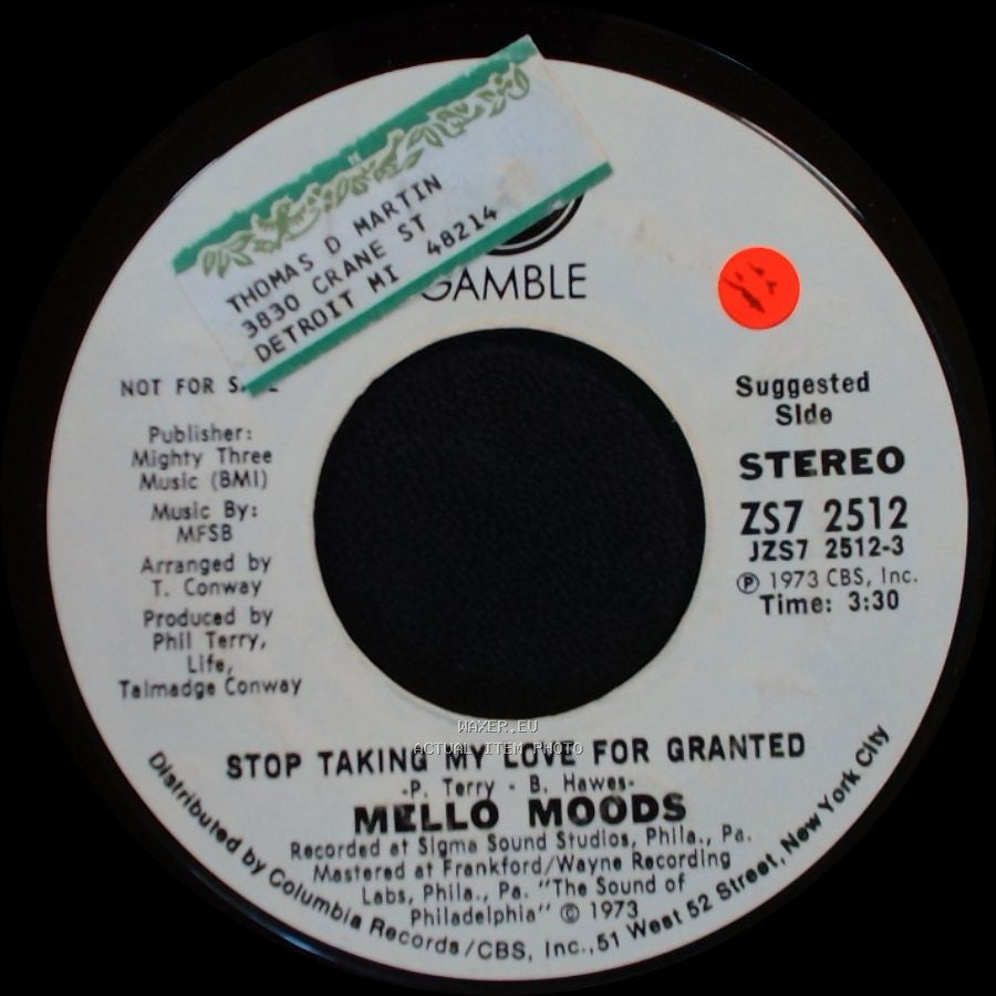 Mello Moods - Inspirational Pleasure / Stop Taking My Love For Granted side B