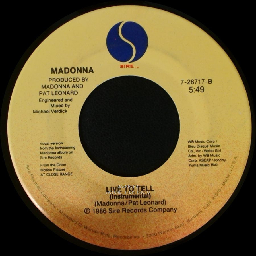 Madonna - Live To Tell (Instrumental) / Live To Tell side A