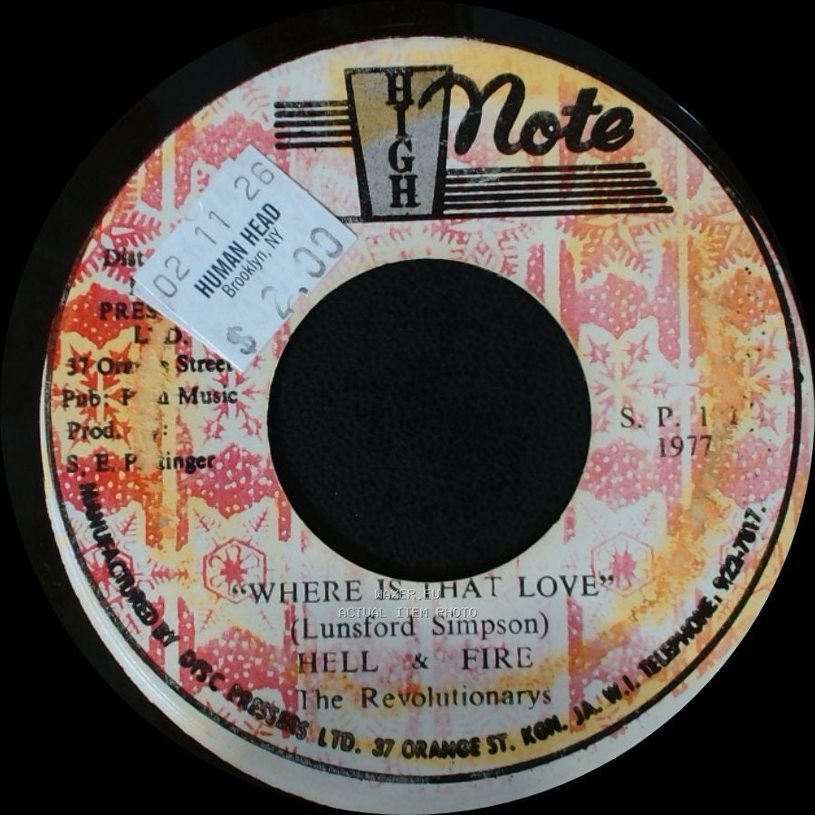 Hell & Fire - Where Is That Love / Unknown Title B side A
