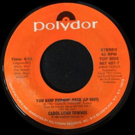 Carol Lynn Townes - You Keep Runnin' Back (7" Remix) / You Keep Runnin' Back (Lp Edit) side B