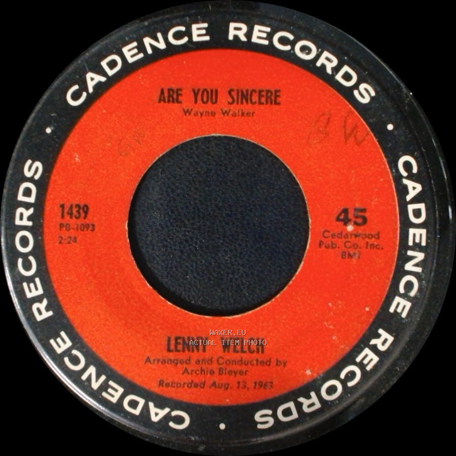 Lenny Welch - Are You Sincere / Since I Fell For You side A