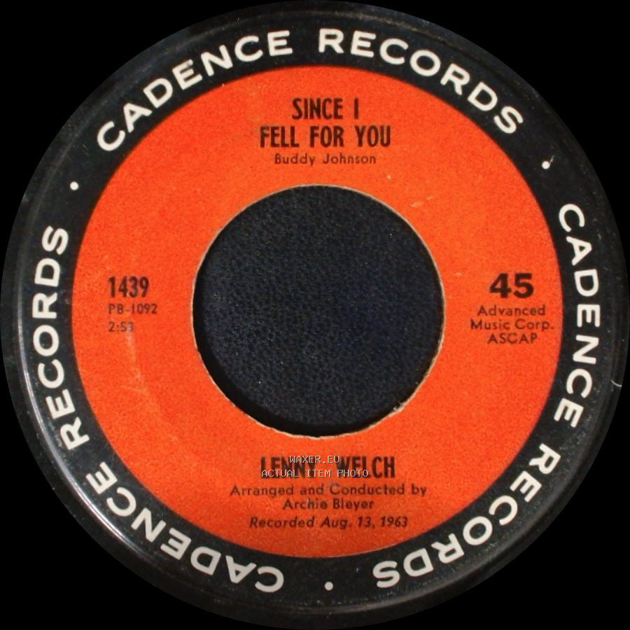 Lenny Welch - Are You Sincere / Since I Fell For You side B