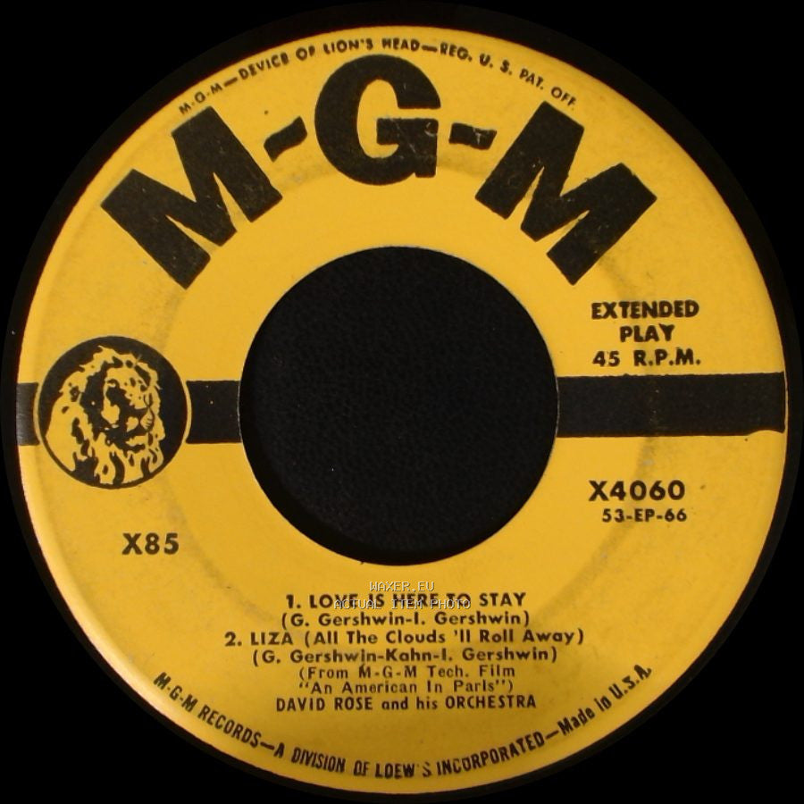 David Rose And His Orchestra - 1. Love Is Here To Stay / 2. Liza (All The Clouds 'll Roll Away) / 1. Embraceable You 2. Someone To Watch Over Me side A