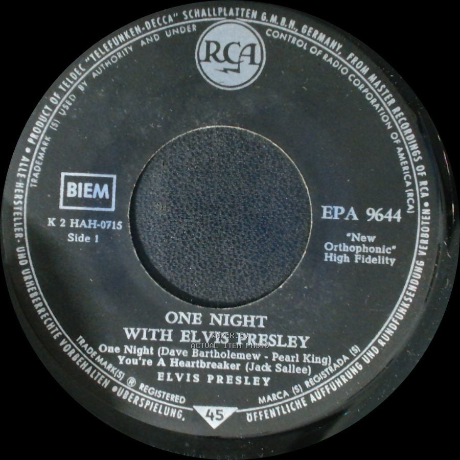 Elvis Presley - One Night With Elvis Presley / One Night With Elvis Presley side A