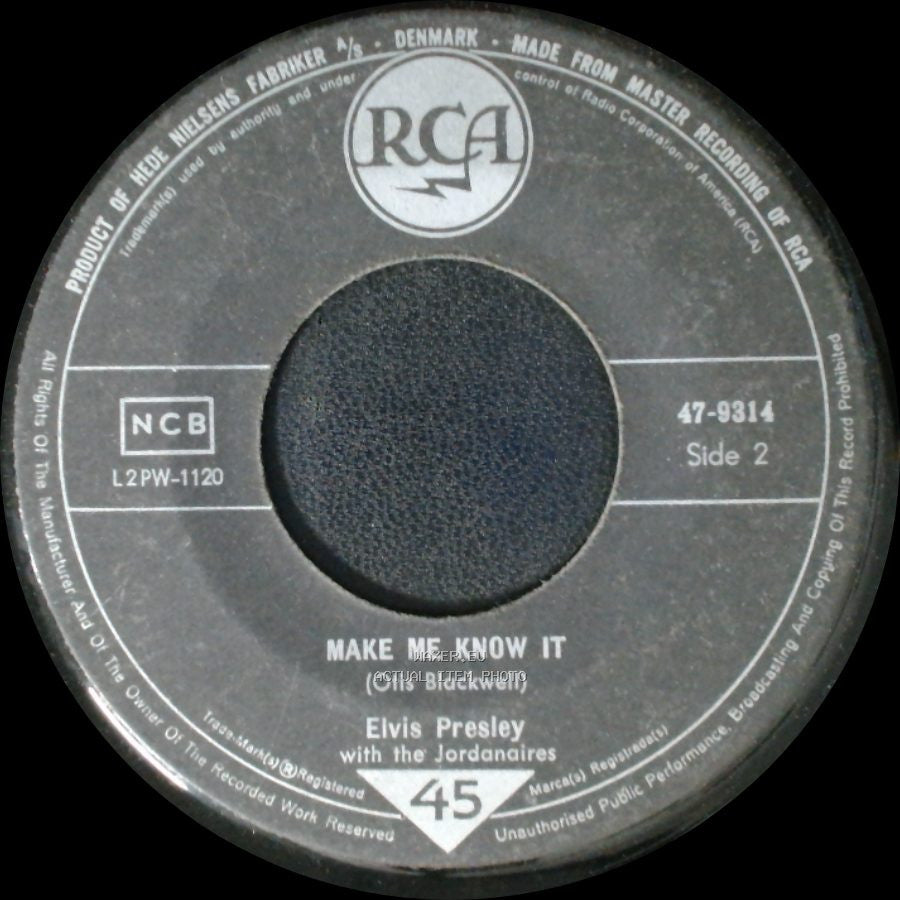 Elvis Presley With The Jordanaires - O Sole Mio (It's Now Or Never) / Make Me Know It side B