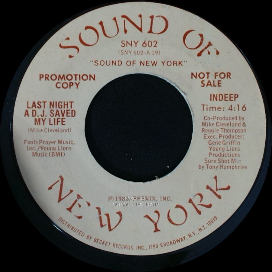 Indeep - Last Night A D.J. Saved My Life / Last Night A D.J. Saved My Life side A