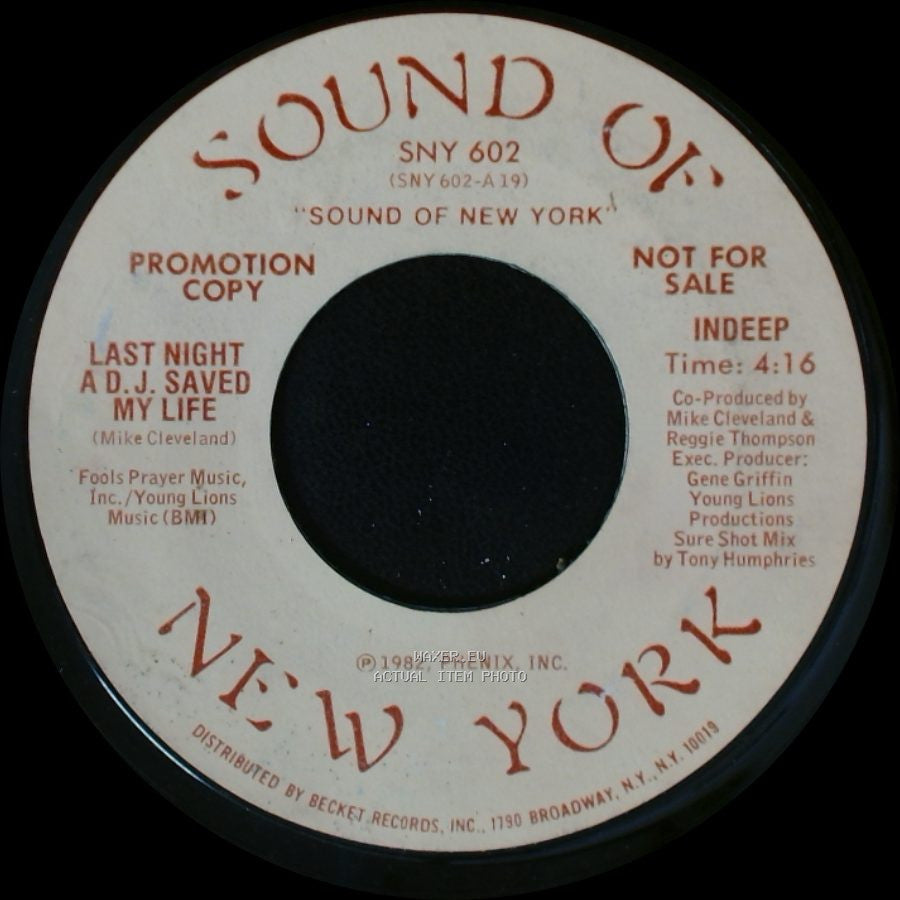 Indeep - Last Night A D.J. Saved My Life / Last Night A D.J. Saved My Life side B