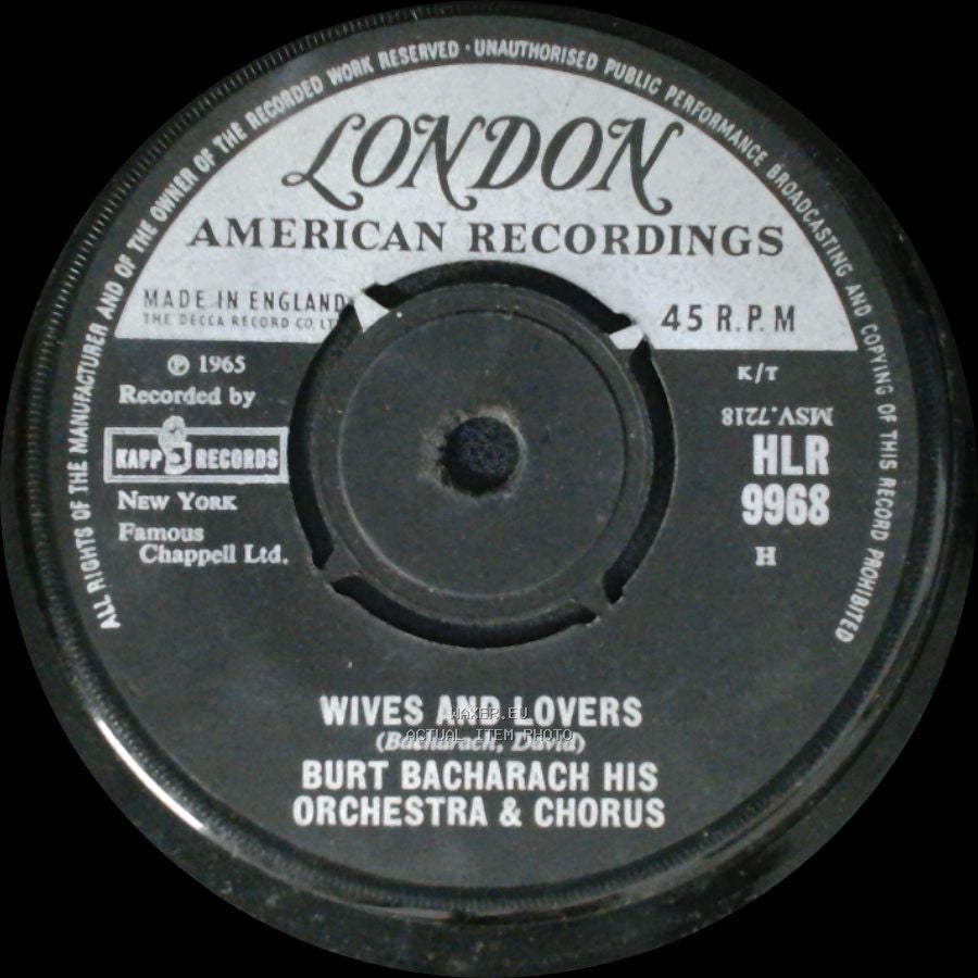 Burt Bacharach His Orchestra & Chorus - Wives And Lovers / Trains And Boats And Planes side A