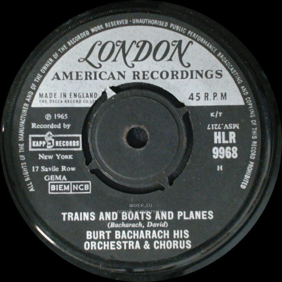 Burt Bacharach His Orchestra & Chorus - Wives And Lovers / Trains And Boats And Planes side B
