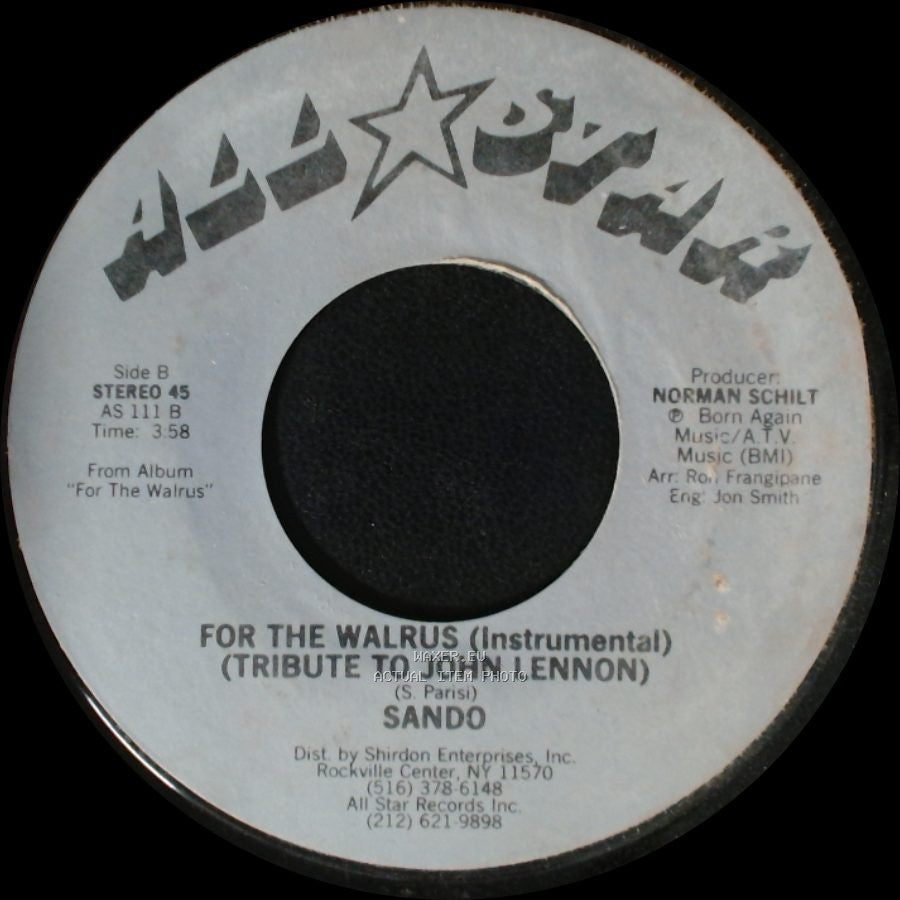 Sando - For The Walrus (Tribute To John Lennon) / For The Walrus (Instrumental) (Tribute To John Lennon) side B