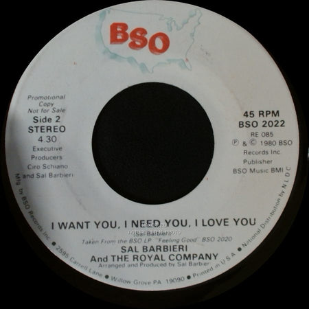 Sal Barbieri And The Royal Company - Feeling Good / I Want You, I Need You, I Love You side B
