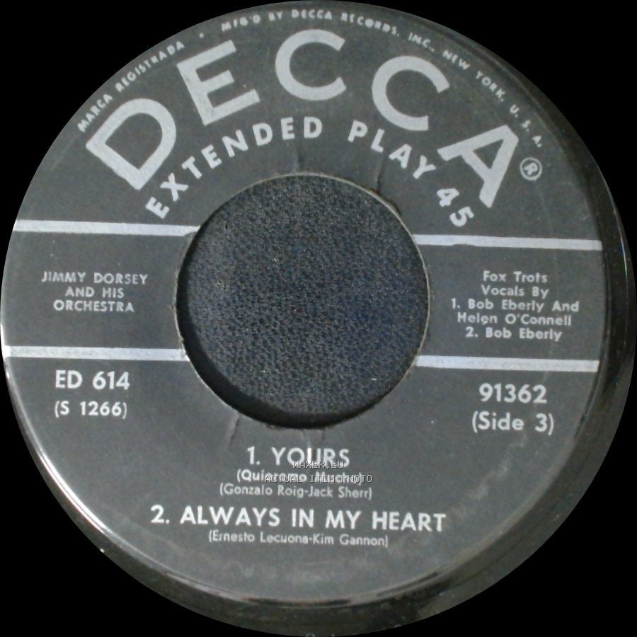 Jimmy Dorsey And His Orchestra - 1. Brazil / 2. At The Cross-Roads / Yours / Always In My Heart side B