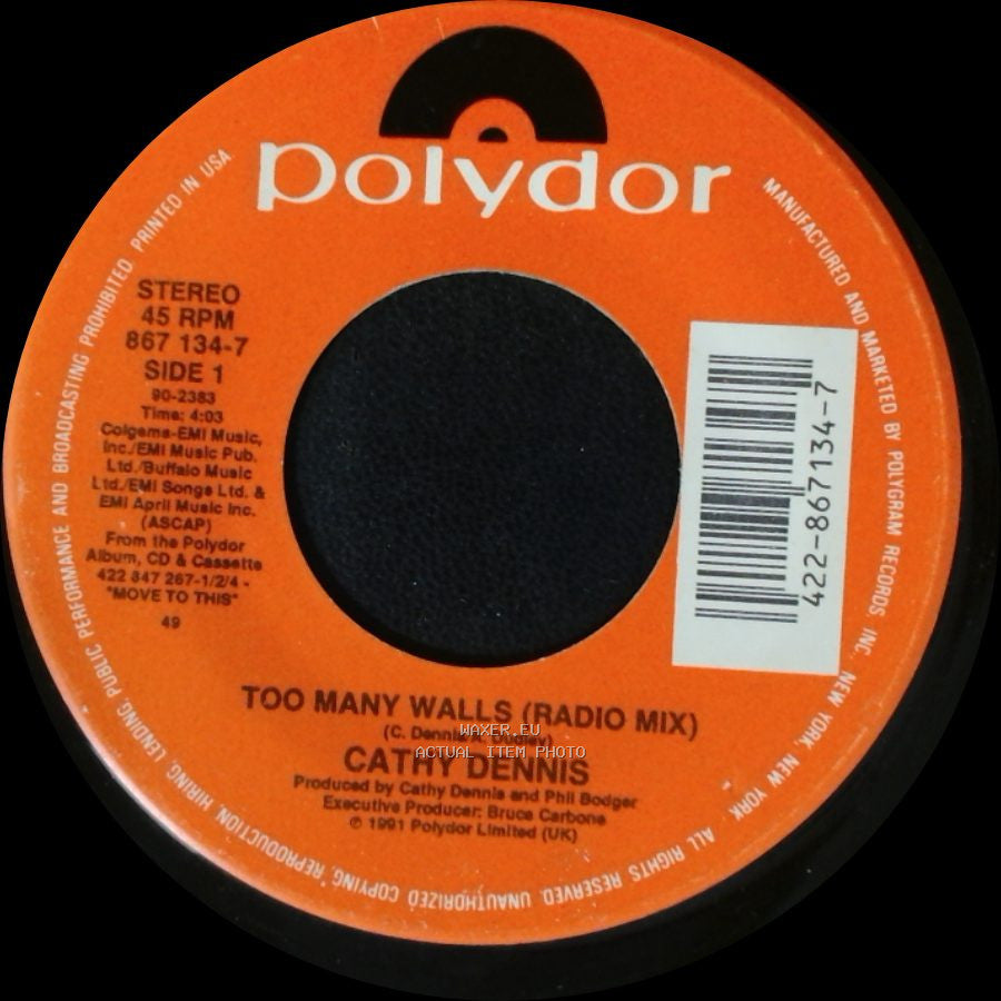 Cathy Dennis - Too Many Walls (Radio Mix) / Too Many Walls (Acappella) side A