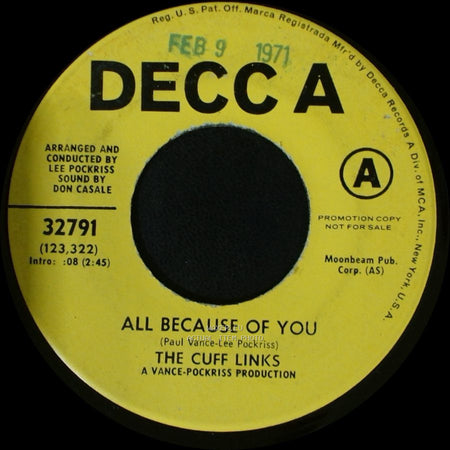The Cuff Links - All Because Of You / Wake Up, Judy side A
