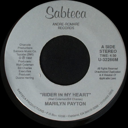 Marilyn Payton - Rider In My Heart / "Hold Me Tight" (Comfort Me) side A