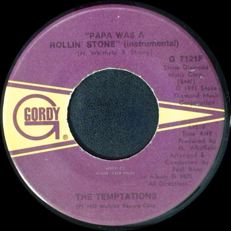 The Temptations - Papa Was A Rollin' Stone (Instrumental) / Papa Was A Rollin' Stone (Vocal) side A