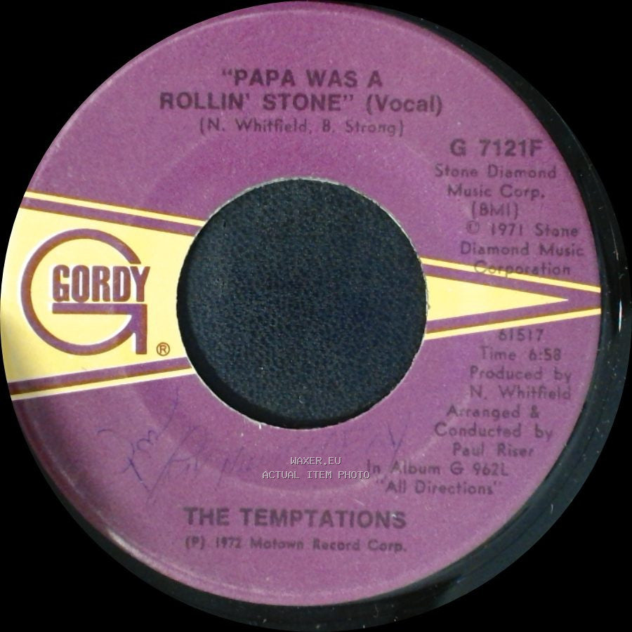 The Temptations - Papa Was A Rollin' Stone (Instrumental) / Papa Was A Rollin' Stone (Vocal) side B