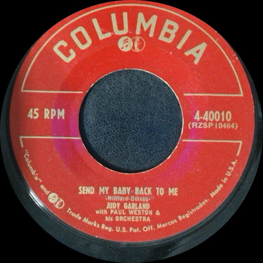 Judy Garland With Paul Weston & His Orchestra - Without A Memory / Send My Baby Back To Me side B