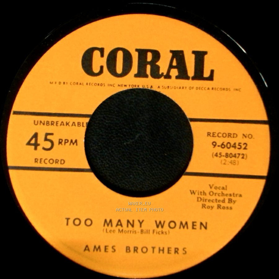 Ames Brothers - Somewhere There Must Be Happiness / Too Many Women side B