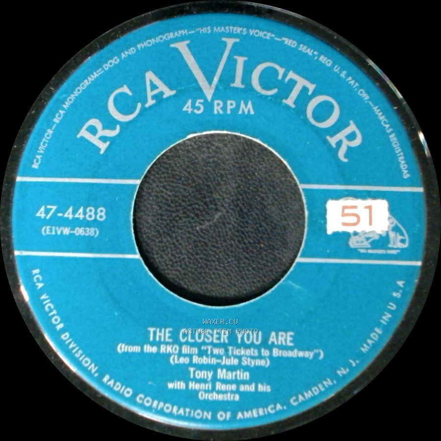 Tony Martin / Tony Martin With Henri Rene And His Orchestra - The Closer You Are / Prologue From Pagliacci side A