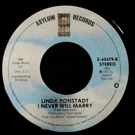 Linda Ronstadt - Tumbling Dice / I Never Will Marry side B