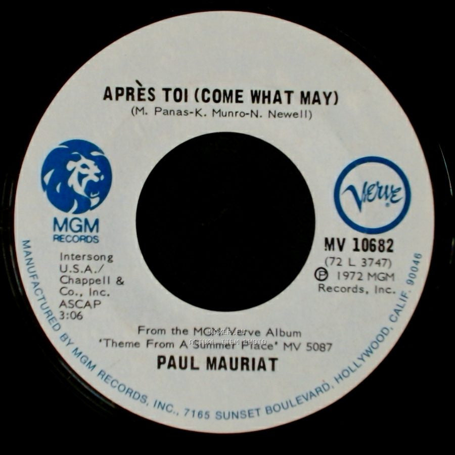 Paul Mauriat - Après Toi (Come What May) / Theme From 'a Summer Place' side A