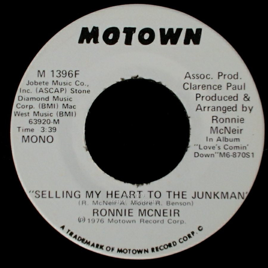 Ronnie Mcneir - Selling My Heart To The Junkman / Selling My Heart To The Junkman side B