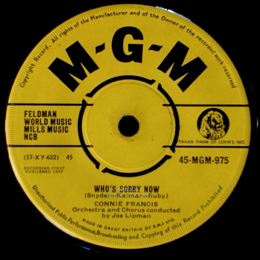 Connie Francis - You Were Only Fooling (While I Was Falling In Love) / Who's Sorry Now side B