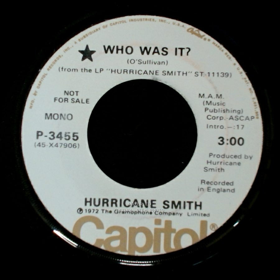 Hurricane Smith - Who Was It? / Take Suki Home side A