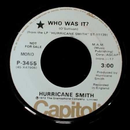 Hurricane Smith - Who Was It? / Take Suki Home side A