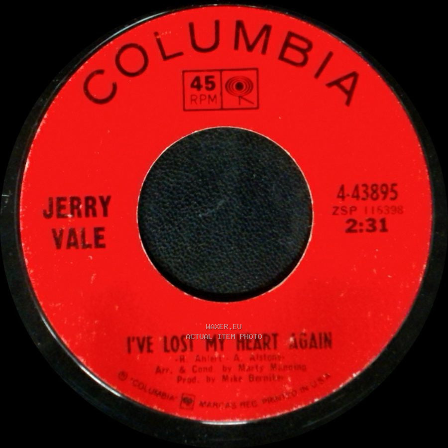 Jerry Vale - I've Lost My Heart Again / Somewhere side B