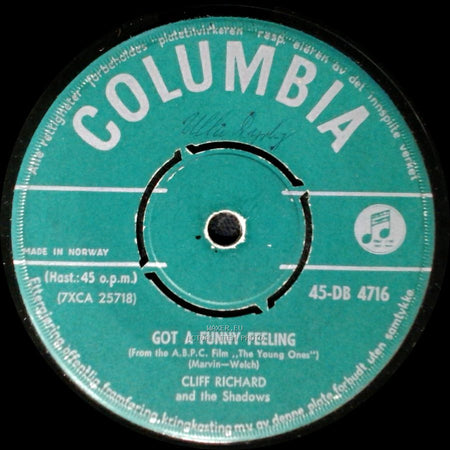 Cliff Richard And The Shadows - When The Girl In Your Arms Is The Girl In Your Heart / Got A Funny Feeling side B