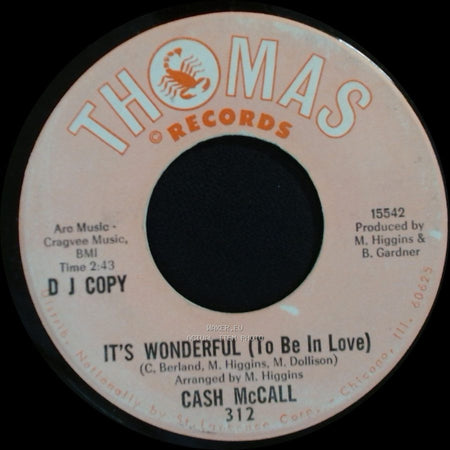 Cash Mccall - It's Wonderful (To Be In Love) / Unknown Title B side A