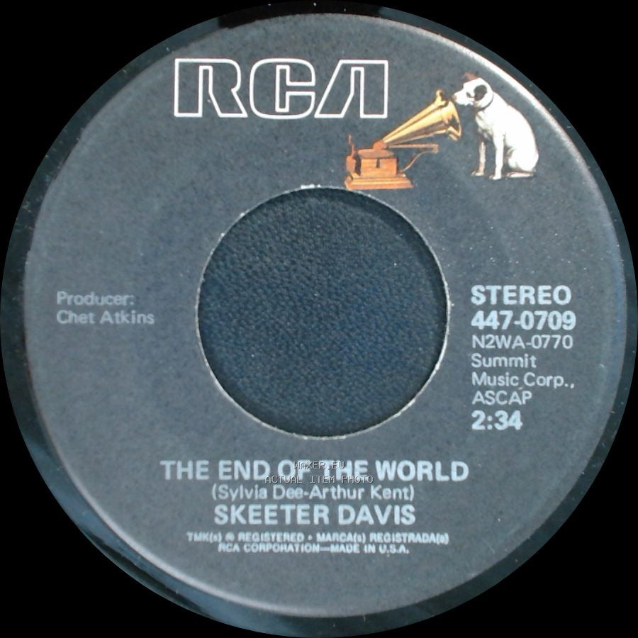 Skeeter Davis - I Can't Stay Mad At You / The End Of The World side B