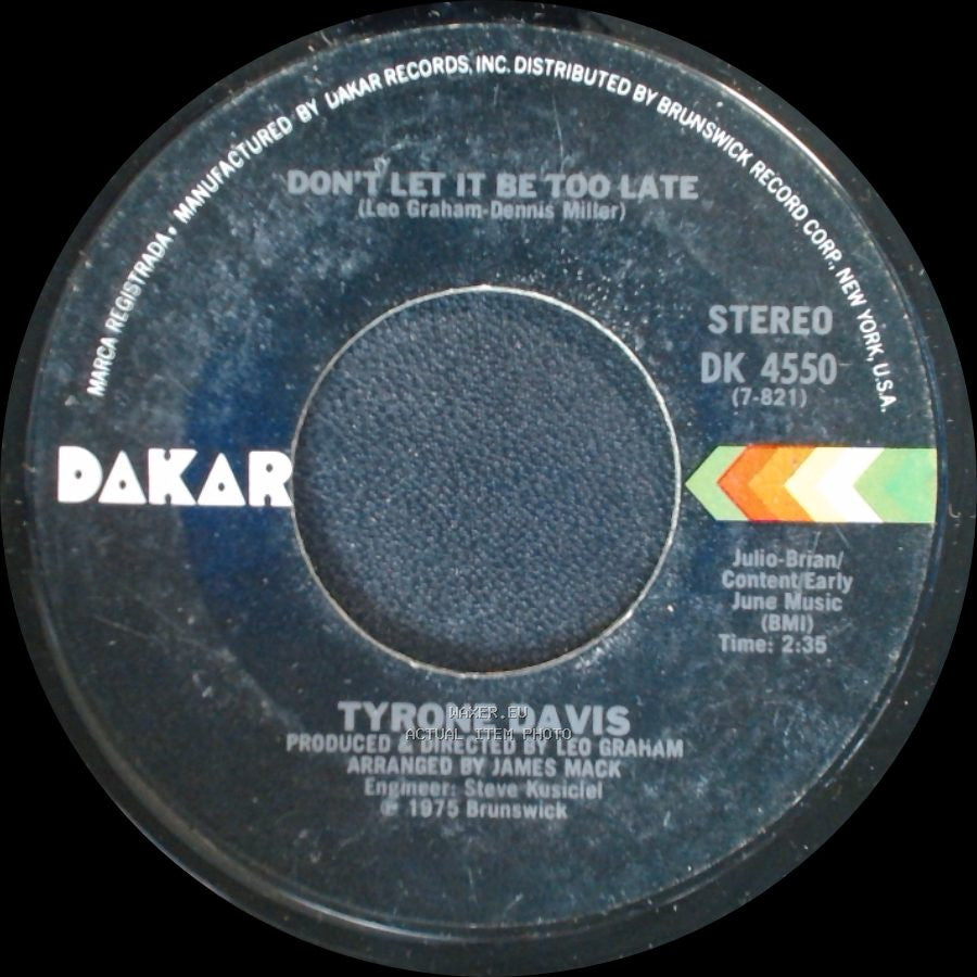 Tyrone Davis - Burning Point / Don't Let It Be Too Late side B