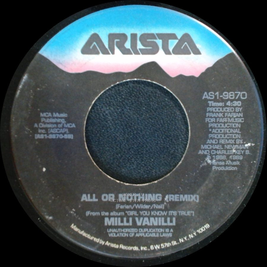 Milli Vanilli - All Or Nothing (Remix) / Girl I'm Gonna Miss You side A
