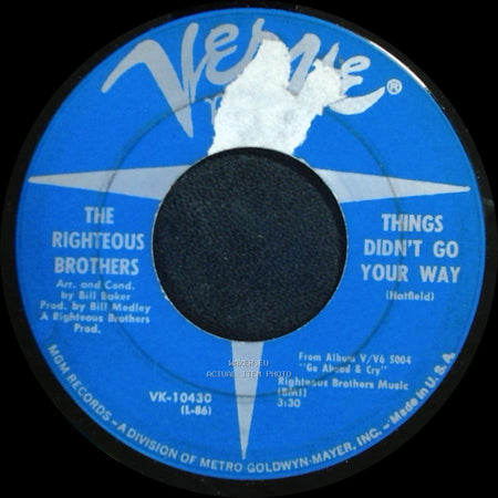 The Righteous Brothers - Go Ahead And Cry (Medley) / Things Didn't Go Your Way side B