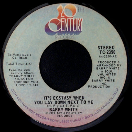 Barry White - It's Ecstasy When You Lay Down Next To Me / I Never Thought I'd Fall In Love With You side A