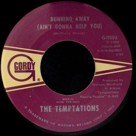 The Temptations - Running Away (Ain't Gonna Help You) / I Can't Get Next To You side A