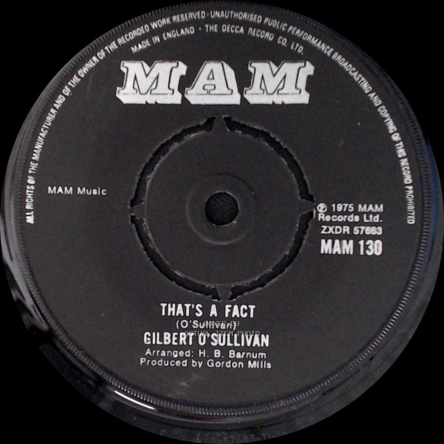 Gilbert O'sullivan - I Don't Love You But I Think I Like You / That's A Fact side B
