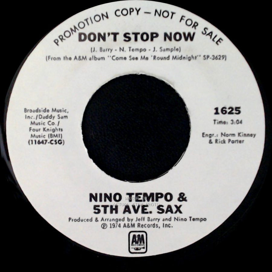 Nino Tempo & 5Th Ave. Sax - Don't Stop Now / Gettin' Off side A