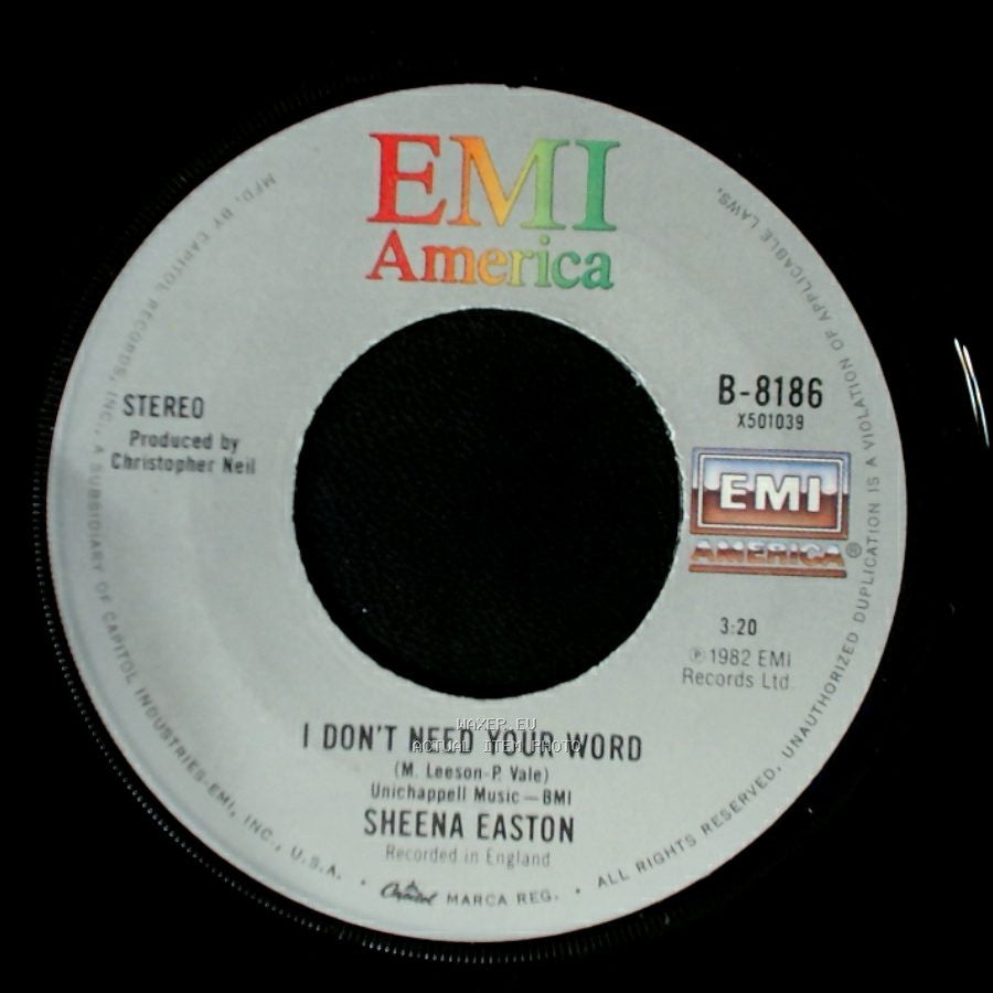 Sheena Easton - Almost Over You / I Don't Need Your Word side B