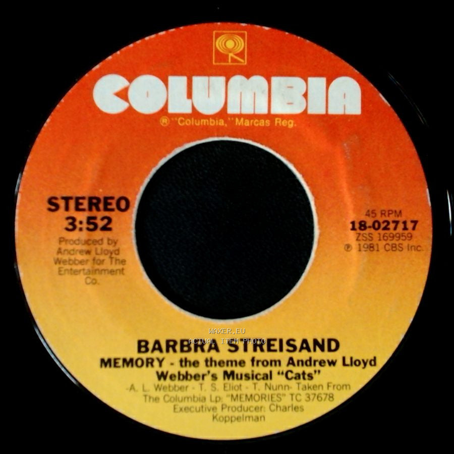 Barbra Streisand - Memory - The Theme From Andrew Lloyd Webber's Musical “Cats” / Evergreen (Love Theme From “A Star Is Born”) side A