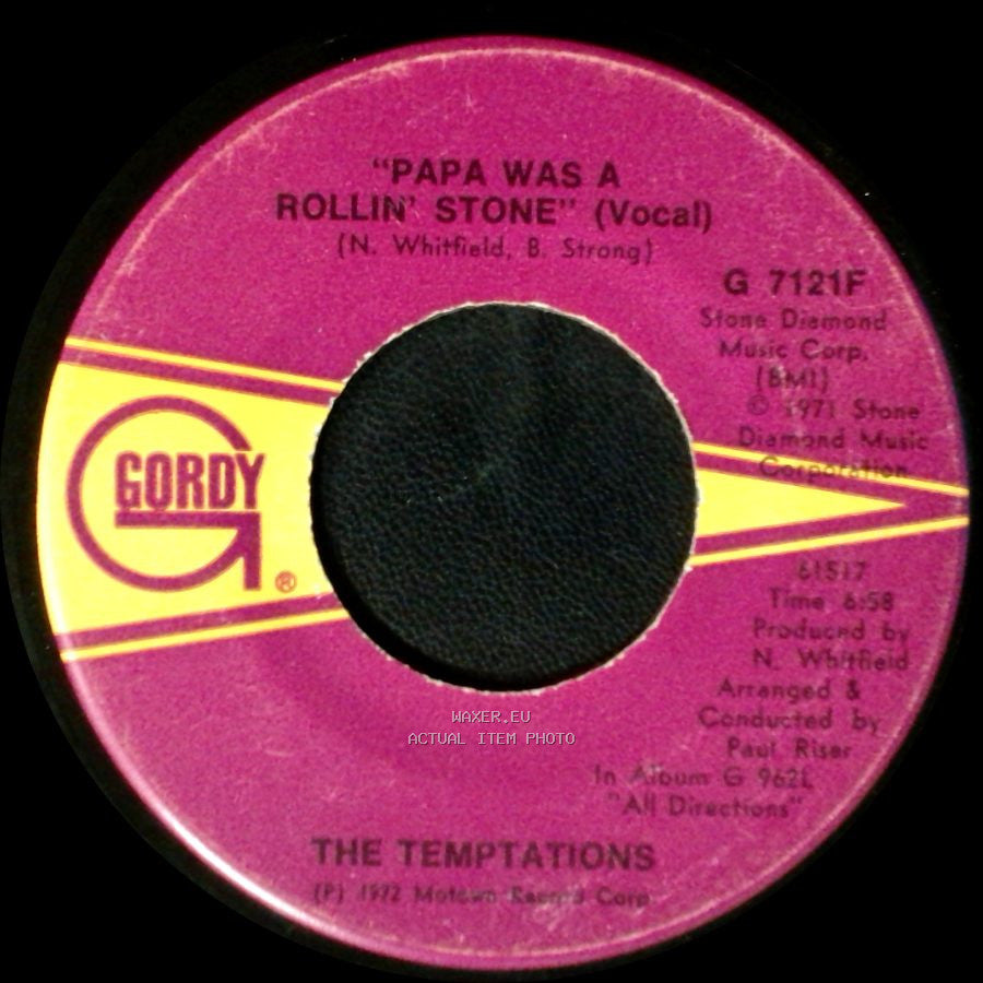 The Temptations - "Papa Was A Rollin' Stone" (Instrumental) / Papa Was A Rollin' Stone (Vocal) side B