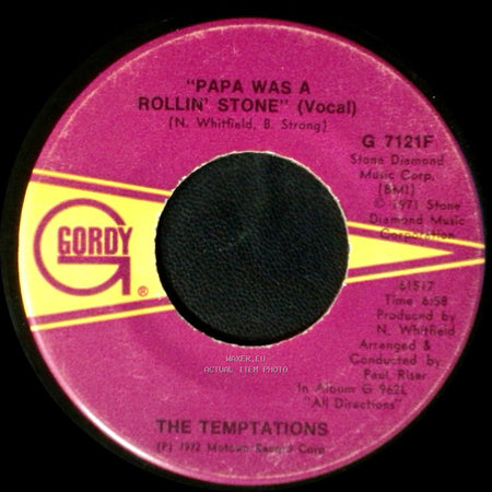 The Temptations - "Papa Was A Rollin' Stone" (Instrumental) / Papa Was A Rollin' Stone (Vocal) side B